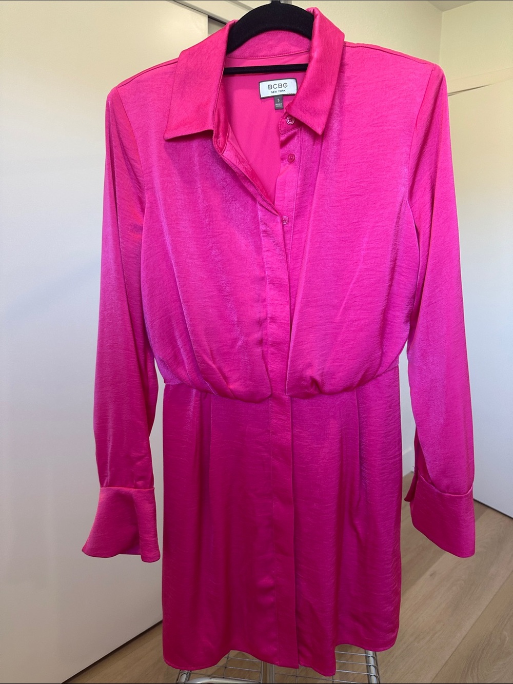 BCBG Bright Fuchsia Long-Sleeve Shirt Dress